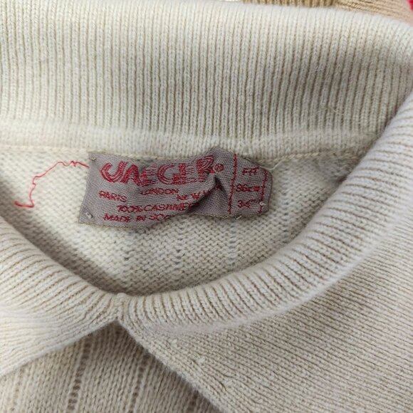 Vintage Jaeger Cashmere Sweater Pullover Collared Beige Scotland Womens Size 34 - Picture 6 of 6